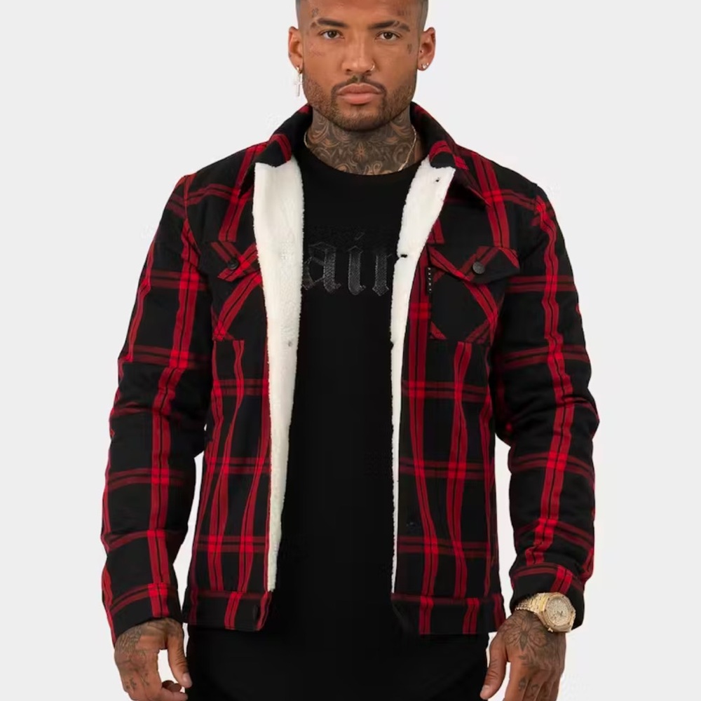 Men's Red and Black Plaid Jacket